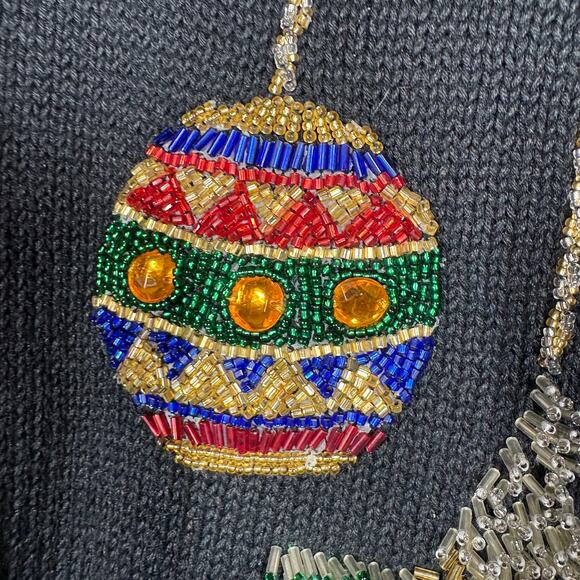 Vintage IB Diffusion Beaded Christmas Sweater Knit Long Sleeve Holiday Black - M - Picture 5 of 9